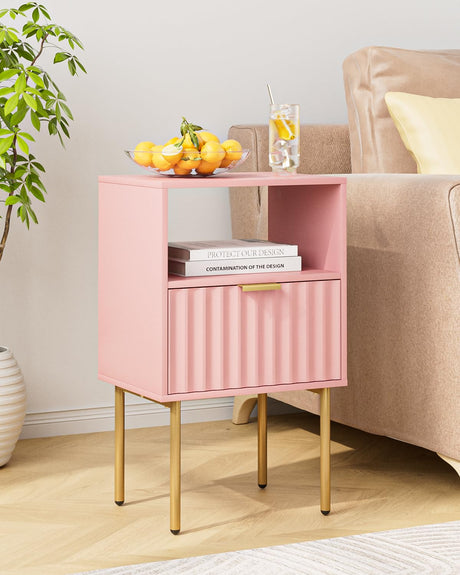 Aienvey Nightstand,Bedside Table with Gold Frame,Pink Night Stand,Bedside Furniture, Modern Side Table with Drawer and Shelf for Bedroom,Living Room (Pink, Large) Aienvey