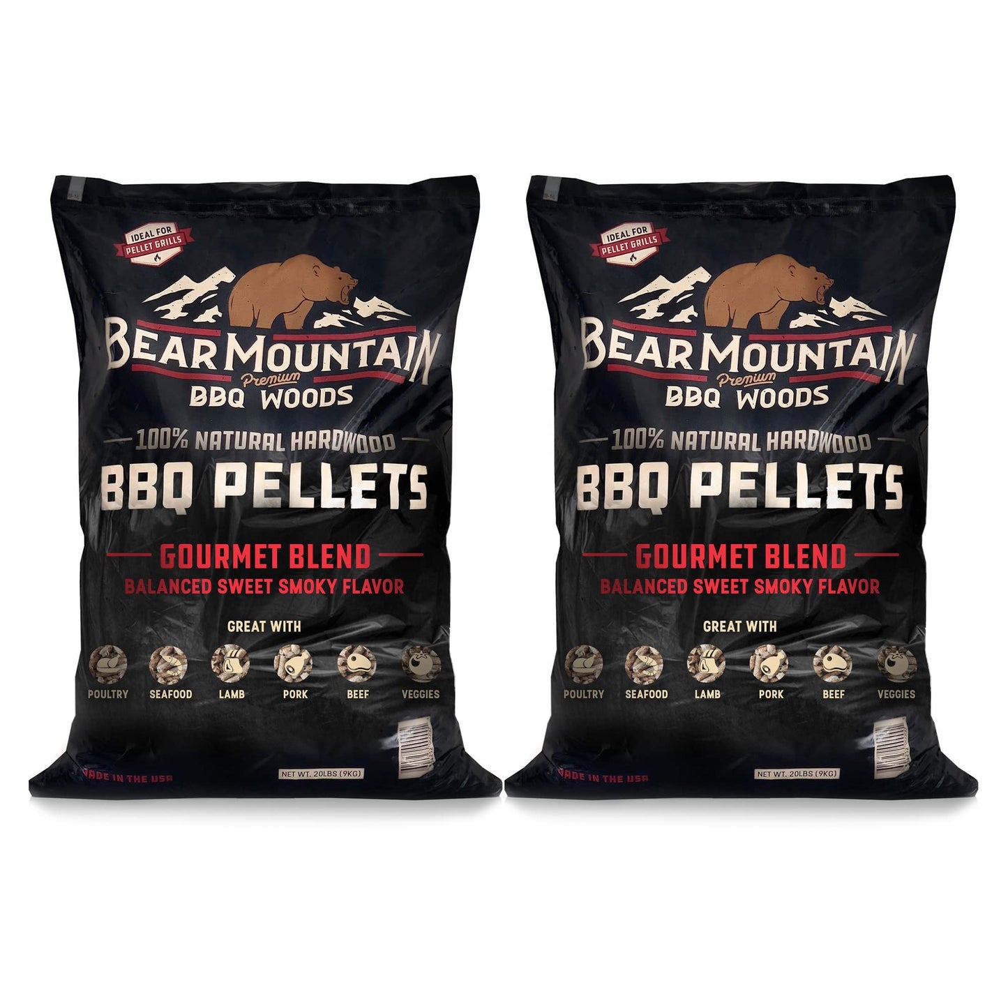 Bear Mountain 2-Pack Gourmet Blend Wood Pellets for Smoker, Grill & BBQ, 20 Lbs