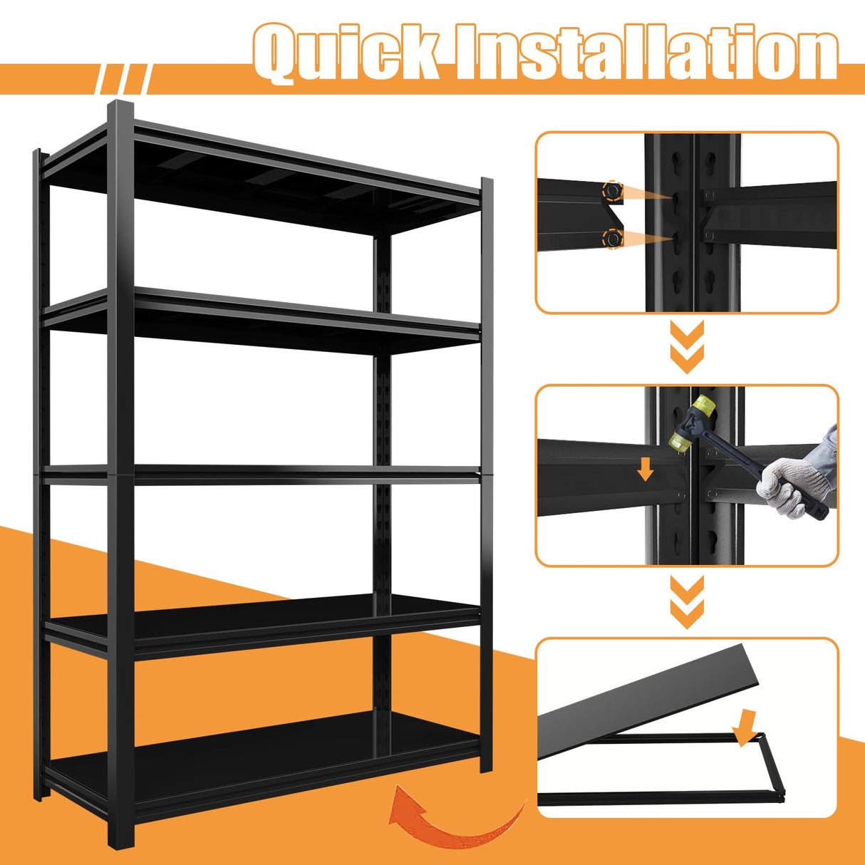 Vaernevy 35.4” W Garage Shelving Units, 5 Tier Metal Shelving Heavy Duty, Adjustable Shelves for Garage Storage, 2500lbs Industrial Metal Shelf Unit for Basement/Warehouse/Shop Vaernevy