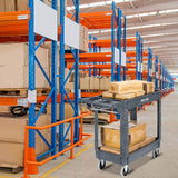 TUFFIOM Plastic Service Utility Cart with Wheels,550lbs Capacity,Heavy Duty Tub Storage Cart W/Deep Shelves, Multipurpose Rolling 2-Tier Mobile Storage Organizer, for Warehouse Garage industrial Cart TUFFIOM