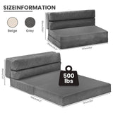 JUIKURY Folding Sofa Bed, Convertible Sleeper Chair with Pilow Foldable Matress, 2 in 1 Pull Out Loveseat Sofa Portable Fold Out Chair Bed Comfy Floor Couch Lounge for Living Room Bedroom,Grey,Full JUIKURY