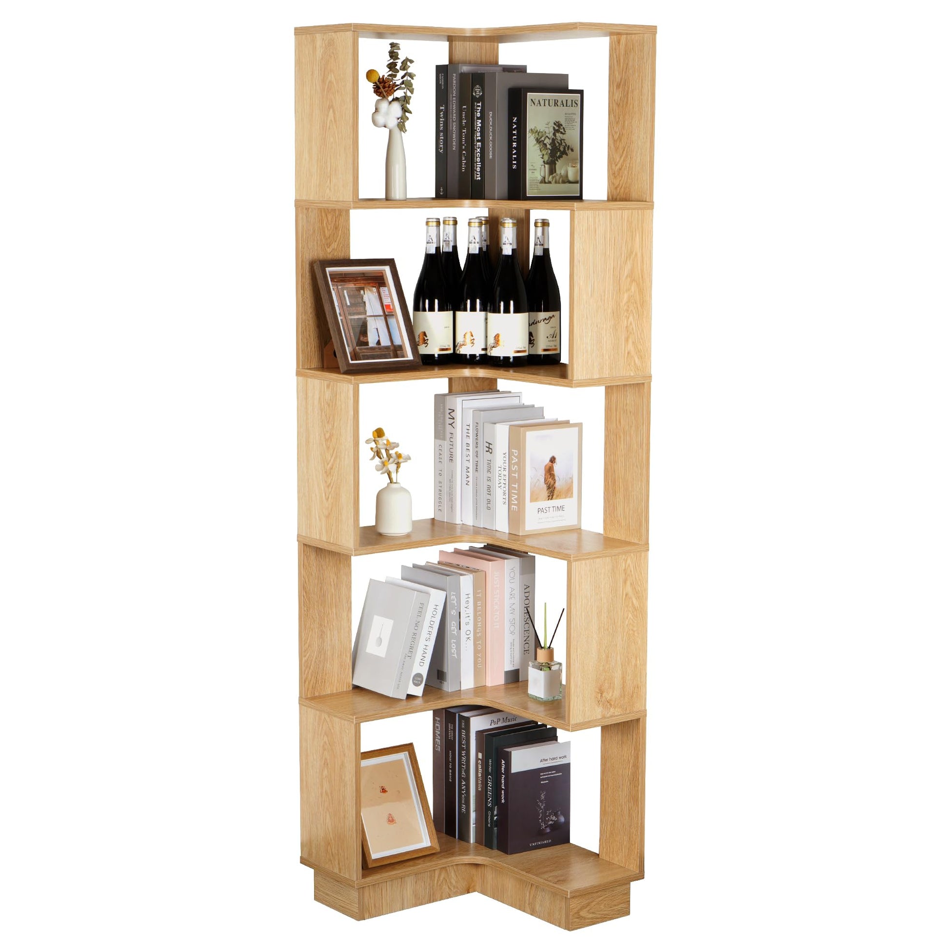 Modern 5-Tier Corner Bookshelf by tonchean - 69" Tall Free-Standing Wooden Storage Solution for Home & Office - WoodArtSupply