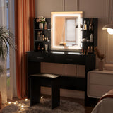 SMOOL Vanity Desk with Lighted Mirror - Makeup Vanity Table with 3 Color Light Options Adjustable Brightness, Vanity with 6 Storage Shelves, 2 Large Drawers, Vanity Set for Girls Women, Black SMOOL