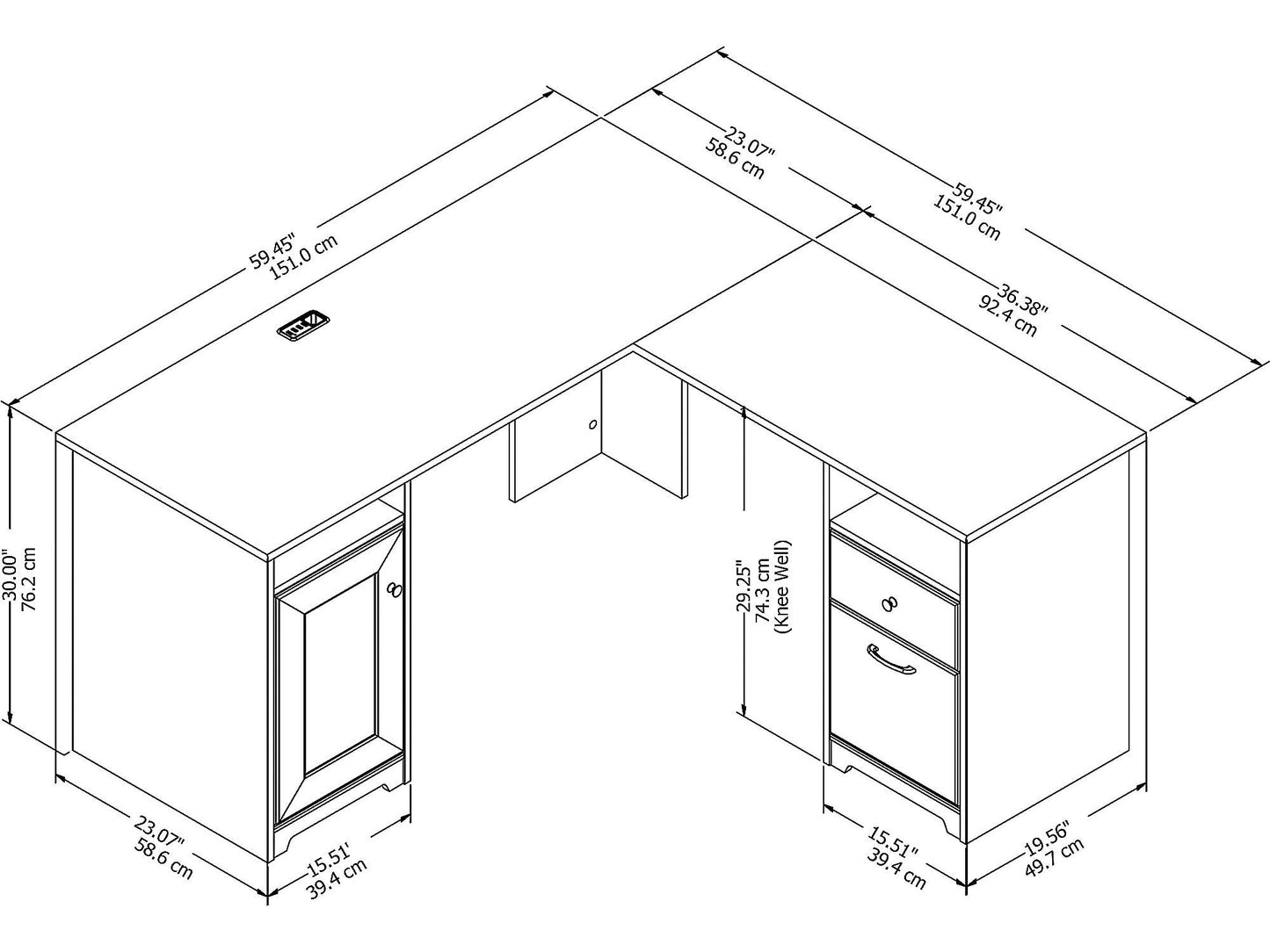 Bush Furniture Cabot L Shaped Computer Desk in White | Corner Table with Drawers and Storage for Personal Home Office Workspace - WoodArtSupply