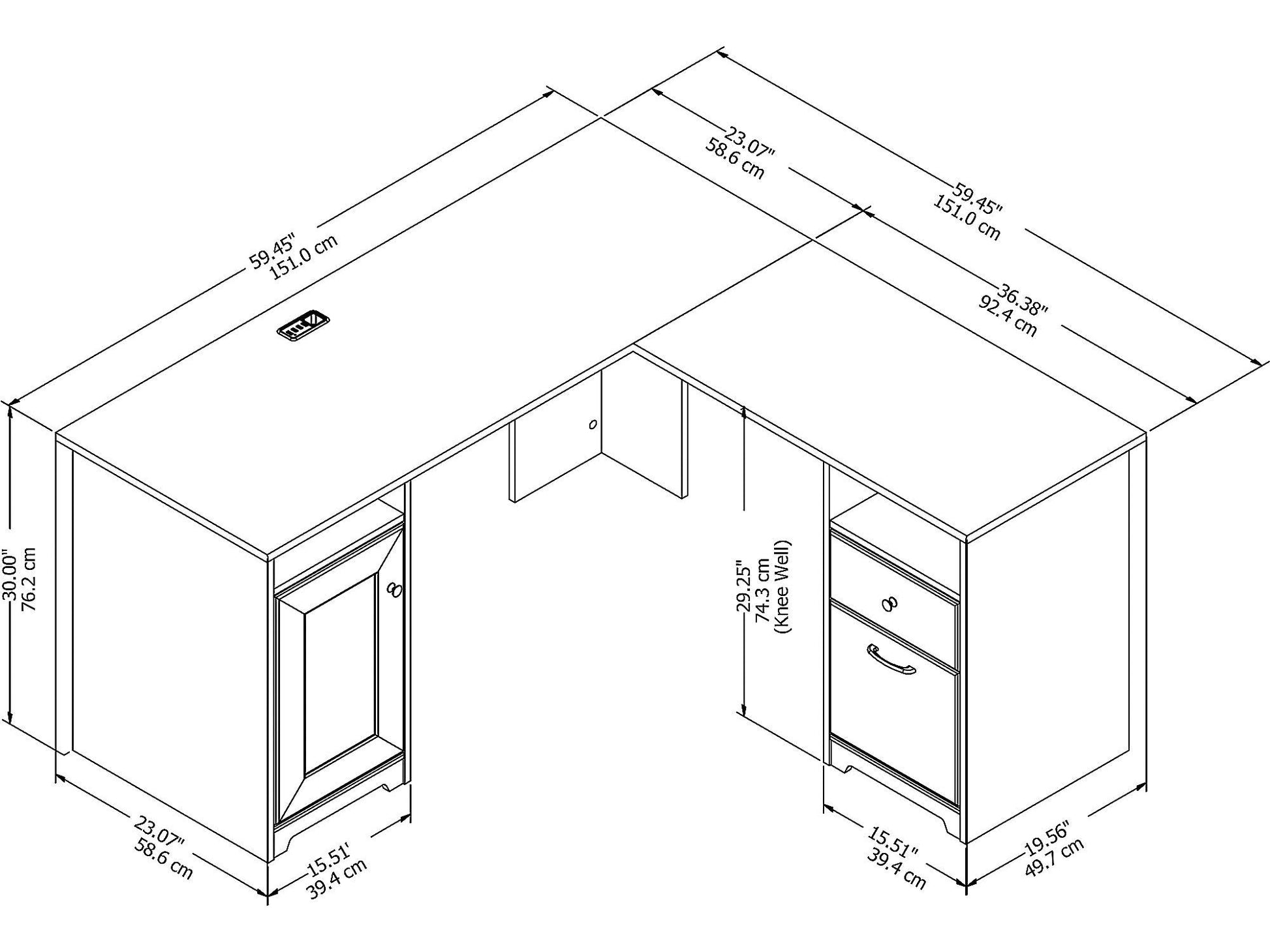 Bush Furniture Cabot L Shaped Computer Desk in White | Corner Table with Drawers and Storage for Personal Home Office Workspace - WoodArtSupply