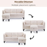 HAOMARKETS Modern Convertible L Shaped Sofa with Storage Ottoman,3-Seater Corduroy Fabric Couch with Reversible Chaise Lounge, Sectional Couches for Small Spaces, Living Room, Apartment, Beige HAOMARKETS