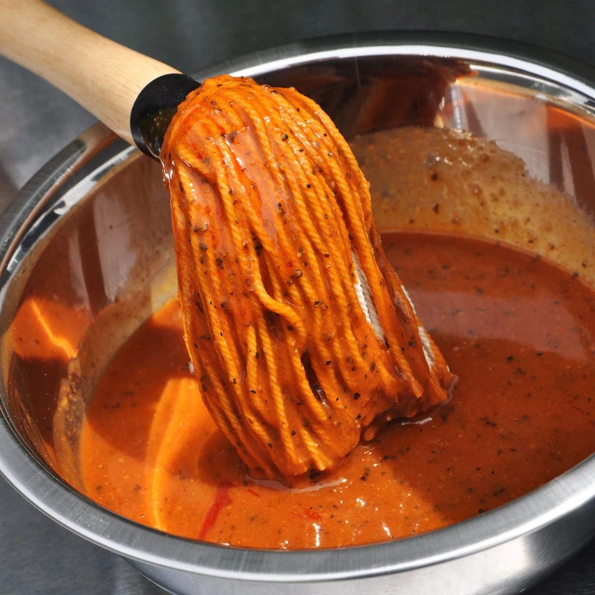 Hedume 2 Pack BBQ Basting Mop with 6 Extra Replacement Heads, Grill Basting Mop Wooden Long Handle Perfect for BBQ Grilling Smoking Steak (18.2 Inch) Hedume