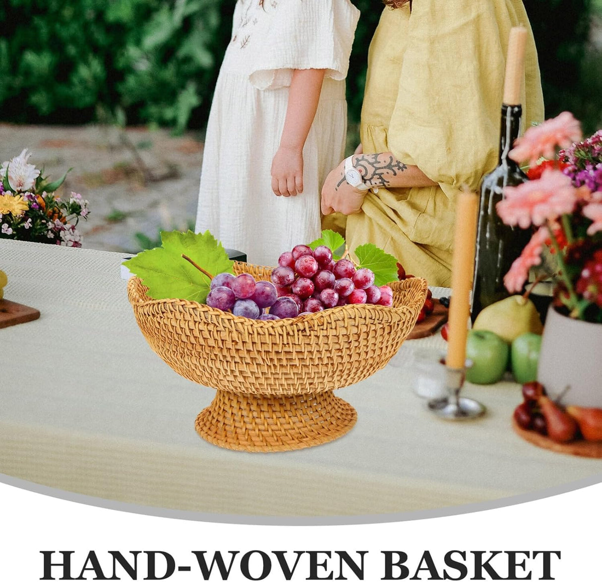 DOITOOL Rattan Fruit Bowl, Woven Footed Bowl Round Pedestal Plate Decorative Bowl for Table Centerpiece, 10 Inch Rattan Footed Bowl Woven Fruit Bowl for Kitchen Counter or Table Decorations DOITOOL