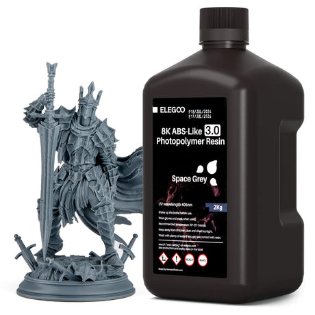 ELEGOO Upgraded 8K ABS-Like 3.0 Resin, High Toughness, Fast Curing 405nm LCD UV-Curing Resin for 8K/12K/14K MSLA/DLP/LCD 3D Printers - Space Grey 2000g ELEGOO
