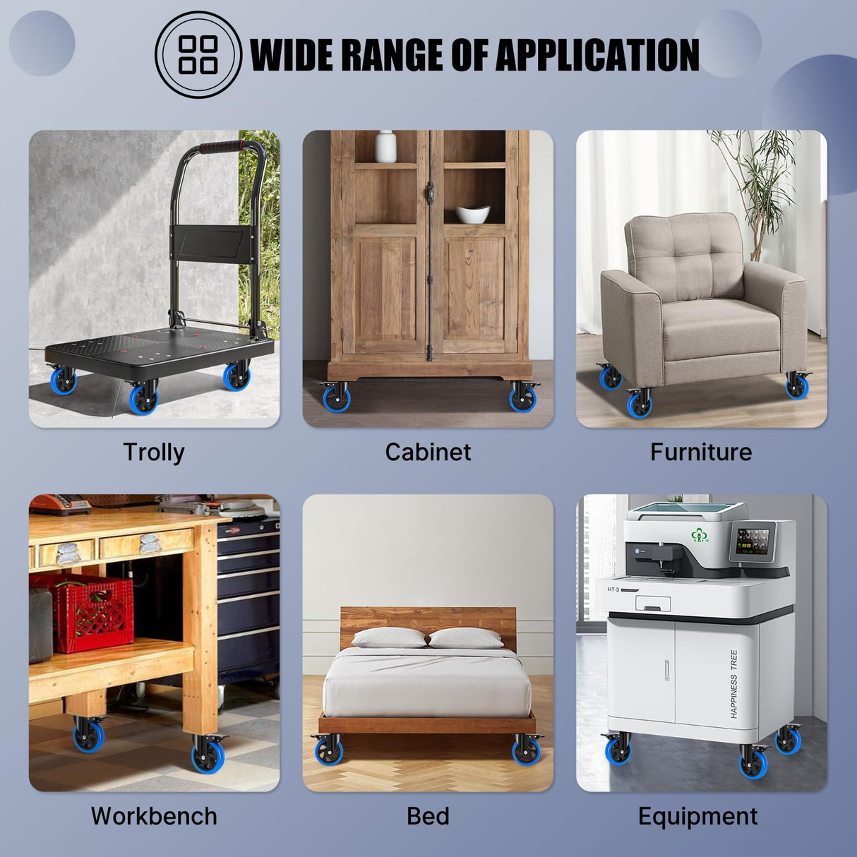 Humagineer 5 Inch Casters Wheel Set of 4, 2200 Lbs Heavy Duty Casters, Safety Locking Industrial Casters with Brake, No Noise Plate Wheels for Cart, Workbench, Furniture (Free Hardware Kits) Humagineer