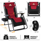 Colegence Oversized Padded Zero Gravity Lounge Chair, Foldable Patio Anti Gravity Reclining Chairs Folding Lawn Recliner with Cup Holder for Yard, Camping, Outdoor, Support 350 LBS, Burgundy Colegence