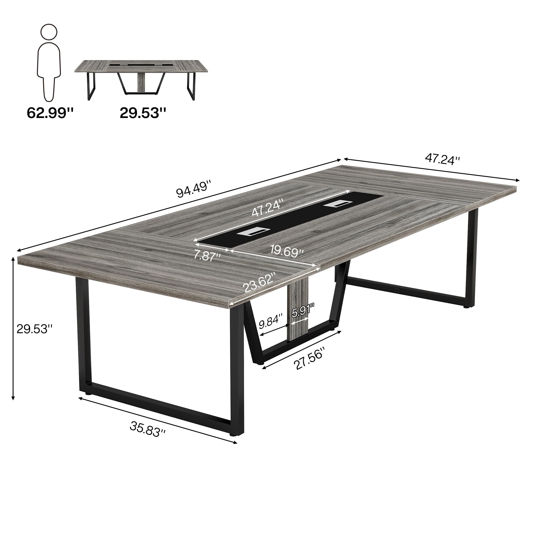 Tribesigns 8FT Conference Table, 94.49 L x 47.24 W x 29.53 H Inches Large Meeting Table Podcast Table for 10 People, Wooden Seminar Training Table with Strong Metal Frame for Office Business - WoodArtSupply