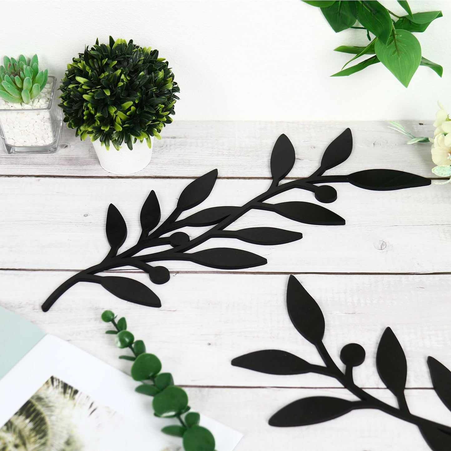 Zzbakress 2 Pieces Wooden Vine Olive Branch Leaf Leaf Wall Decor,Farmhouse Signs for Living Room Decoration (Black) - WoodArtSupply