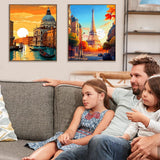 4 Pack City Landscape Paint by Numbers Kit for Adults Beginner with Frame,Paint by Number with Wooden Easel DIY Adult Paint by Number Kits for Home Decor 9x12inch ﻿ Kaixine