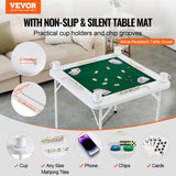 VEVOR Mahjong Table, 4 Player Folding Domino Table with Wear-Resistant Green Tabletop, Portable Square Card Table with 4 Cup Holders & 4 Chip Trays for Mahjong Poker Puzzles, 35.4 x 35.4-inch VEVOR