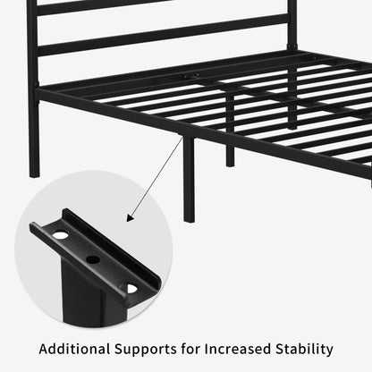 YITAHOME Metal Four Poster Canopy Bed Frame, 14 Inch Platform Bed with Built-in Headboard Strong Metal Slat Mattress Support, No Box Spring Needed, Black, King Size