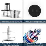 JOYAMI Electric Food Processor with 2 Bowls, Food Chopper Vegetable Meat Grinder, Stainless Steel Blades, 2 Speed JOYAMI