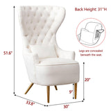 KINWELL 30" W Velvet Tufted High Wingback Chairs Set of 2, Mid Century Modern Accent Armchairs with Gold Metal Legs & Toss Pillow for Living Room Dining Bedroom Apartment, Cream KINWELL