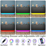 9 Drawer Dresser with Power Outlet,63'' Wide Floating Modern Dresser Chest of Drawers with LED Light,Wooden Dressers TV Stand,Double Wide Dressers Organizer for Bedroom,Living Room,Entryway (Black) Gyfimoie