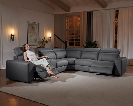 AMERLIFE Power Recliner Sofa, Electric Reclining Sofa with Console & Dual Recliner, Leather Sectional Couch for Living Room, Grey AMERLIFE