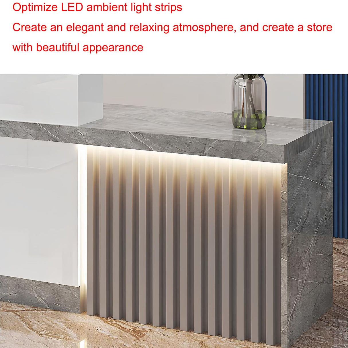 Modern Reception Desk with Counter, Salon Reception Desk with Lockable Drawer & Door Cabinet & Light Strip Receptionist for Office Boutique Lobby Shop cartBit