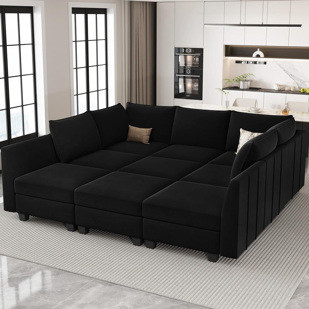 Belffin Large Modular Sectional Sofa Sleeper Sectional Couch with Storage Velvet Sectional Sofa Bed for Living Room, 9 Seats, Black Belffin