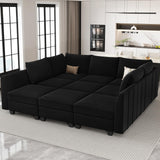 Belffin Large Modular Sectional Sofa Sleeper Sectional Couch with Storage Velvet Sectional Sofa Bed for Living Room, 9 Seats, Black Belffin