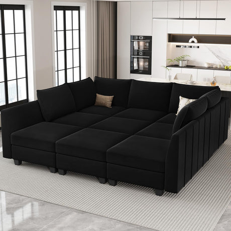 Belffin Large Modular Sectional Sofa Sleeper Sectional Couch with Storage Velvet Sectional Sofa Bed for Living Room, 9 Seats, Black Belffin