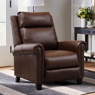CANMOV Leather Pushback Recliner Chair, Classic and Traditional Push Back Recliner Chair with Rivet Decoration for Living Room, Adjustable Single Sofa, Brown