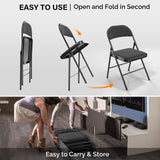 VINGLI Folding Chairs with Padded Seats, Metal Frame with Fabric Seat & Back, Capacity 350 lbs, Black, Set of 6 VINGLI