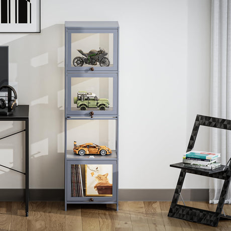 Athena Collection Curio Display Cabinet, 4-Tier Acrylic Display Shelf 55” Tall Display Case for Trophy Figures Curio Collectibles Display Shelves for Living Room Bedroom, Grey Athena Collection