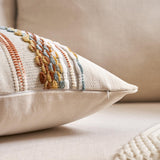 Aeckself Boho Throw Pillow Covers 18x18 Inch Set of 2, Farmhouse Decorative Striped Square Pillow Covers Chenille Tufted Pillow Cases Accent Neutral Pillowcase for Living Room Couch Bed, Orange White Aeckself