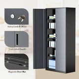 Athena Collection 71" Tall Metal Storage Cabinet with 2 Doors and 6 Ajustable Shelves, Garage Storage Cabinet for Files, Tools, Home Offcie, School, Garage, Pantry, Grey Black Athena Collection