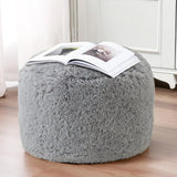 HIGOGOGO Round Stuffed Pouf Ottoman, Long Faux Fur Poufs with Foam Chunk Filling, Fluffy and Furry Pouf Foot Stool Storage Ottoman, 20 X 15 Floor Poufs Foot Rest for Living Room, Grey HIGOGOGO