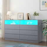 Gyfimoie 6 Drawers Dresser with Power Outlet, Accent Chests of Drawers with LED Light, Modern Storage Dresser for Bedroom, Living Room Gyfimoie