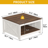 DWVO Farmhouse Coffee Table, Square Coffee Table with Storage, Rustic Wood Cocktail Table, for Living Meeting Room with Half Open Storage Compartment, Brown with White DWVO