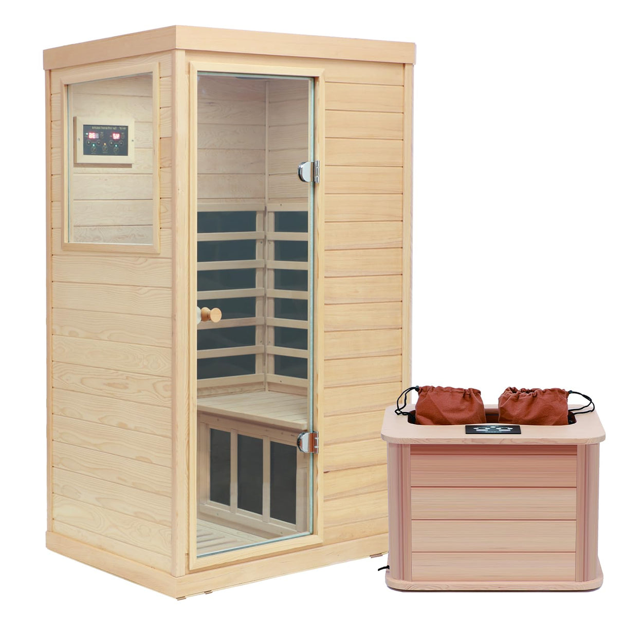 LTCCDSS Infrared Sauna, 1 Person Far Infrared Sauna for Home, with 1050W Indoor Sauna, Low EMF Heaters, 2 Bluetooth Speakers, 1 LED Reading Lamp Hemlock Wood Sauna Room Left Door LTCCDSS