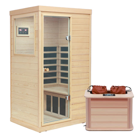 LTCCDSS Infrared Sauna, 1 Person Far Infrared Sauna for Home, with 1050W Indoor Sauna, Low EMF Heaters, 2 Bluetooth Speakers, 1 LED Reading Lamp Hemlock Wood Sauna Room Left Door LTCCDSS