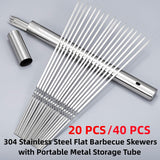 WILLBBQ 304 Stainless Steel 13.2" Long Flat Barbecue Skewers,20PCS/40PCS BBQ Kebab Skewers with Portable Metal Storage Tube,Reusable for Grilling Barbecue Kitchen Party and Outdoor Cooking (40PCS) WILLBBQ
