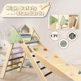 LOL-FUN 4 in 1 Pikler Triangle Set Climber with Ramp & Slide, Large Size Wooden Foldable Toddler Climbing Toys Indoor, Montessori Climbing Toys for Toddlers 1-3 Inside LOL-FUN