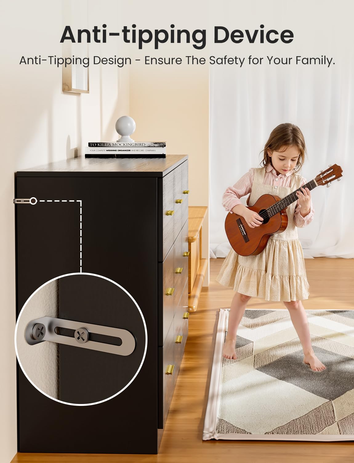 Miscoos 9 Drawer Dresser, 62.9" Large Deep Chest of Drawers,Wooden Dresser Storage Cabinet with 9 Drawers for Bedroom, Long Black Dressers for Living Room, Hallway,Nursery oumebiu