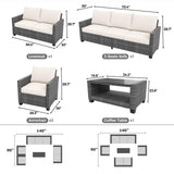 Garvee Patio Furniture Set 5 Pieces, 7-Seat PE Rattan Wicker Outdoor Sectional Patio Conversation Set with Waterproof Cusions and Coffee Table, Grey Rattan and Beige Cushion Garvee