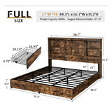 VanAcc Full Size Bed Frame, Wooden Platform Storage Bed with 51.2" Bookcase Headboard, 2 Drawers, Charging Station/No Box Spring Needed/Noise Free(Rustic Brown) VanAcc