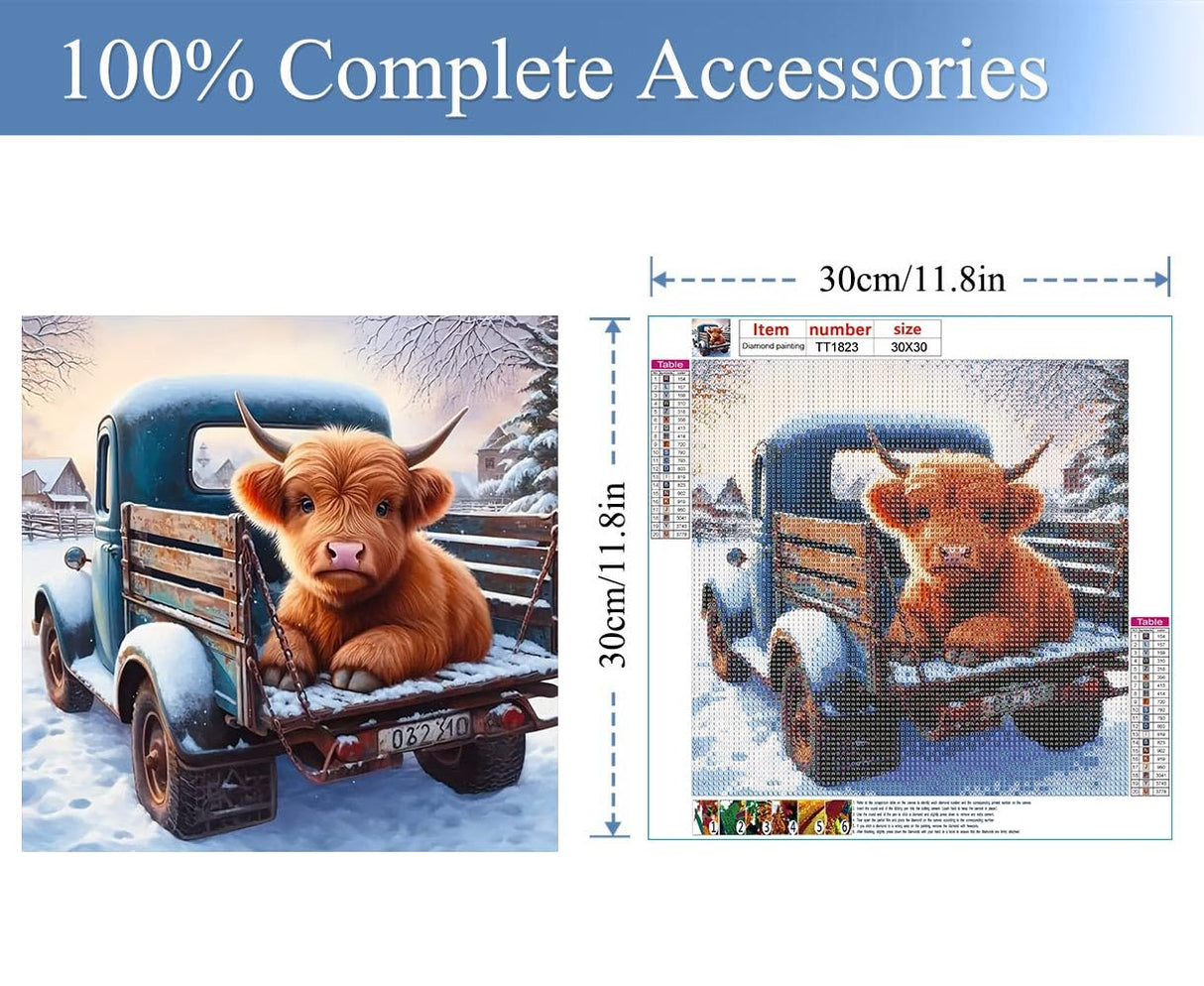 JFYHAB Truck Cow Diamond Painting Kits for Adults DIY 5D Diamond Art Paint with Round Diamonds Full Drill Cow Gem Art Painting Kit for Home Wall Decor Gifts12x12inch JFYHAB