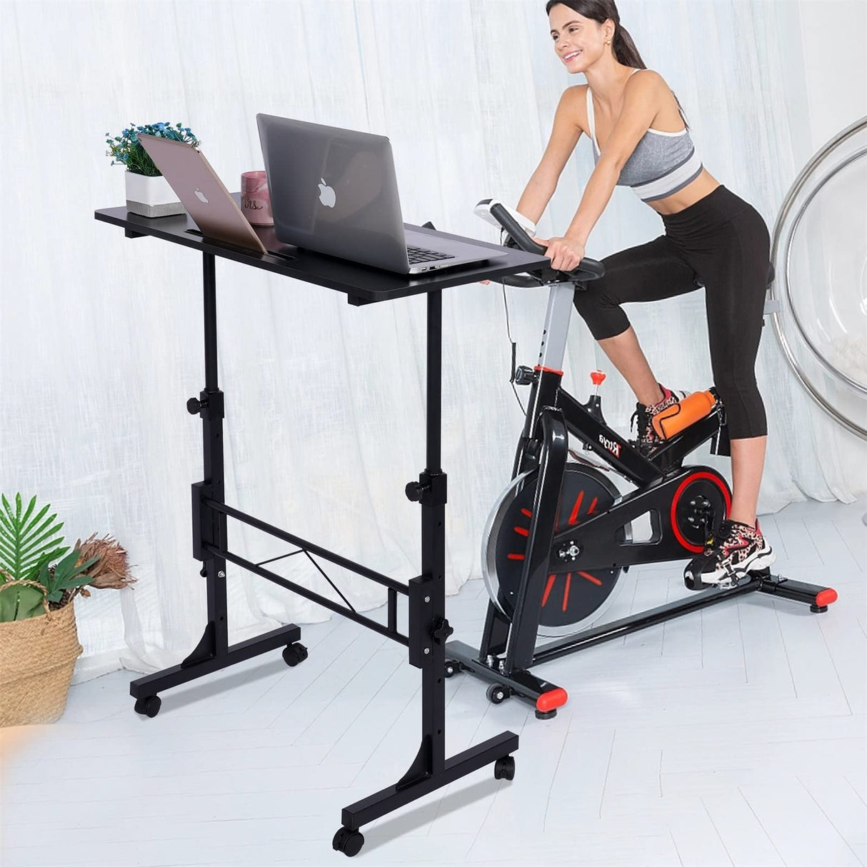 Standing Desk Adjustable Height, Mobile Stand Up Desk with Wheels Small Computer Desk Rolling Desk, Portable Laptop Desk Black Standing Table Sit Stand Home Office Desks 16"x31.5" Height 27"-43.5" KLSMYHOKI