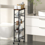 Honest Slim Storage Cart 4-Tier Slim Rolling Cart with Metal Frame and Wooden Top, 6.3 Inches, Storage Cart for Kitchen, Dining Room, Living Room, Bathroom, Home Office, Rustic Brown and Black HONEST OUTFITTERS