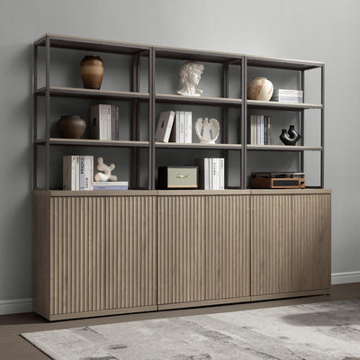 SICOTAS Book Shelf Fluted Bookshelf Cabinet - 75" Tall Bookcase 6 Tier Large Bookshelves with Doors Storage Modern Triple Wide Book Shelves Case for Living Room Home Office Bedroom, Metal Frame, Grey