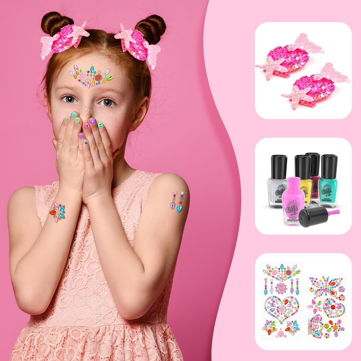 Amagoing Kids Nail Polish Set for Girls, All-in-One Nail Art Kit with Storage Box Ages 6-8, Non Toxic Nail Polish, Nail Dryer, Mermaid Hair Clip, Little Girl Toys Birthday Gift for 5 6 7 8 Years Old Amagoing