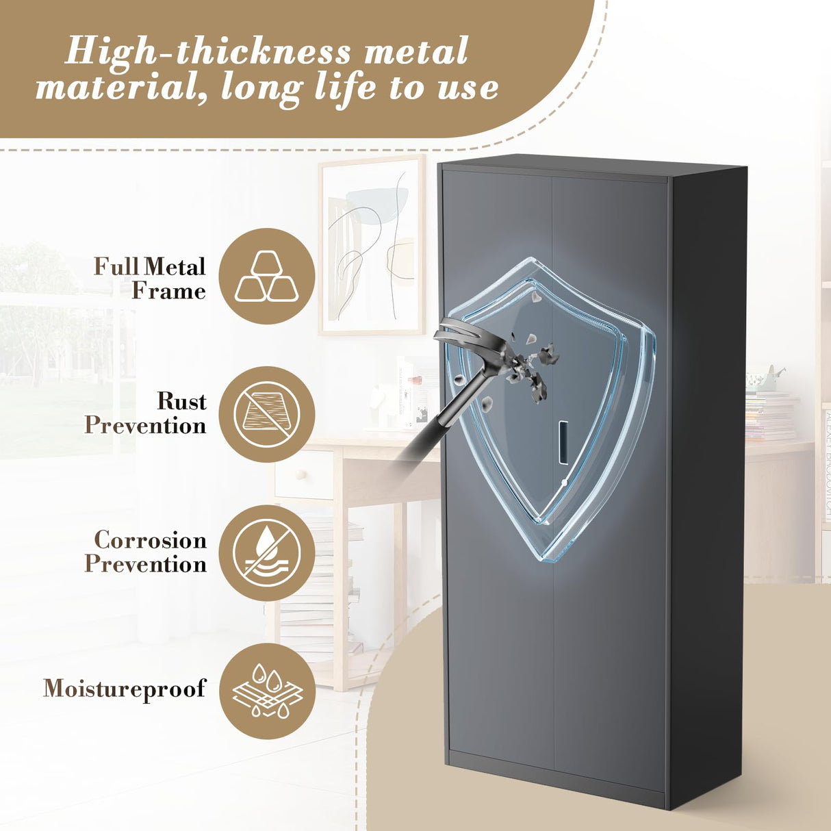 Athena Collection 71" Tall Metal Storage Cabinet with 2 Doors and 6 Ajustable Shelves, Garage Storage Cabinet for Files, Tools, Home Offcie, School, Garage, Pantry, Grey Black Athena Collection