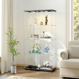 Zevemomo Tempered Glass Display Cabinet with Lights, 4-Tier Curio Cabinet with Glass Doors and Lock, Glass Display Case for Collectibles, for Living Room, Bedroom, Office, Black, Double Door Zevemomo